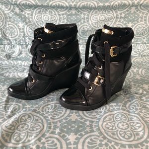 Michael Kors Black Skid Wedge Leather Sneakers